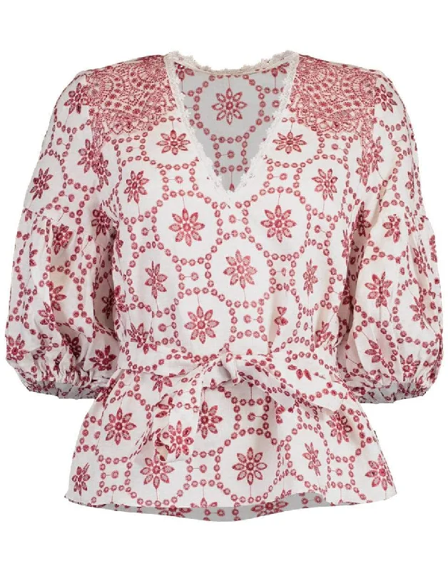Berry Eyelet Embroidery Lanai Top Sleek Women's Metallic