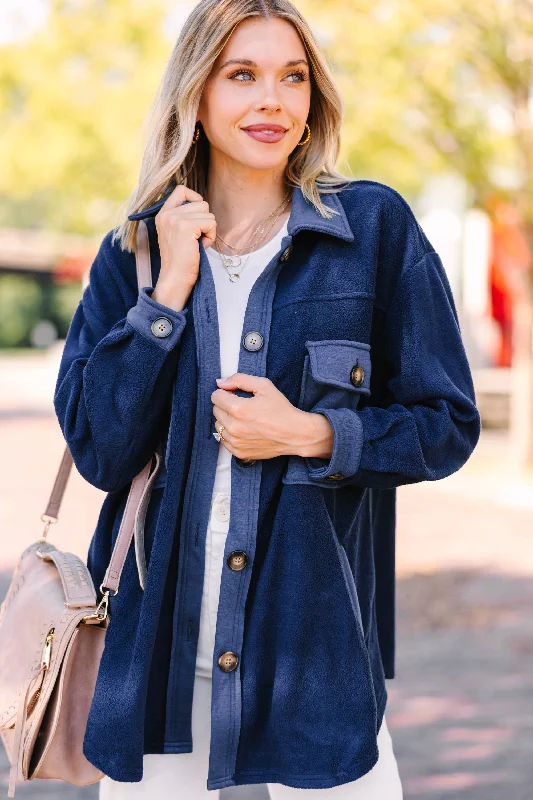 What I Like Navy Blue Fleece Shacket Relaxed Women's 