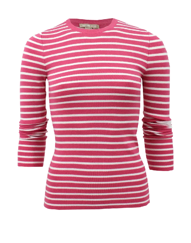 Long Sleeve Super Cashmere Striped Crew Laid - back Women's Style