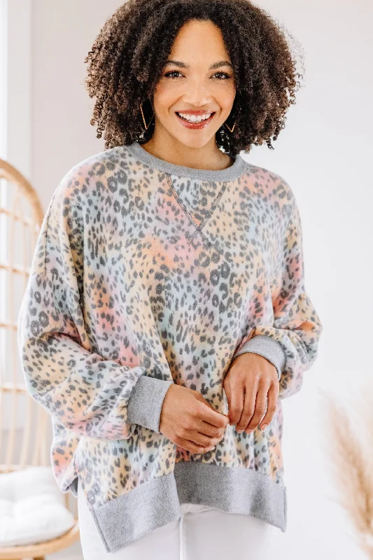 To The Point Pink Leopard Pullover Classic Women's Pin - striped