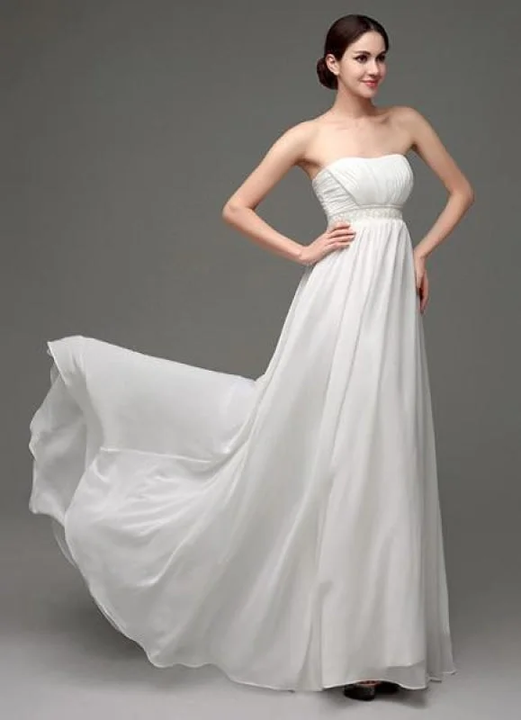 Strapless Chiffon A-Line Empire Waist Wedding Gown With Pearl Belt