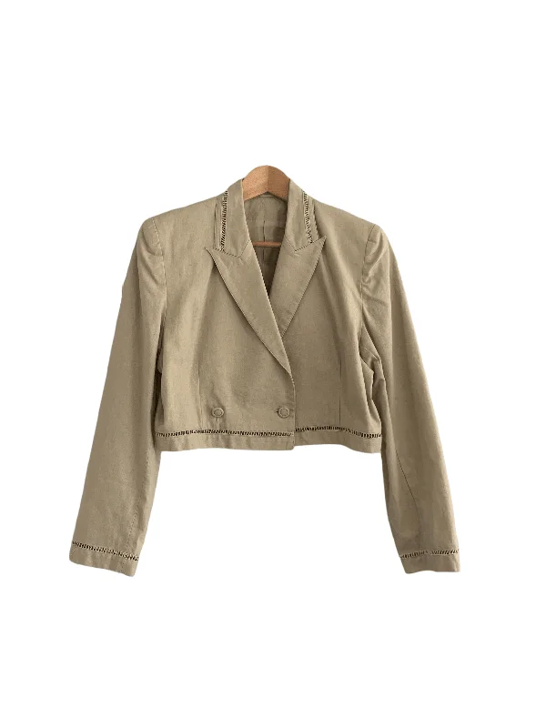 Charlotte Halton Double Breasted Cropped Jacket Beige UK 14 Elegant Women's Formal 