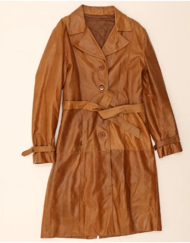 VINTAGE Womens Leather Coat UK 16 Large Brown Modern Women's Tech