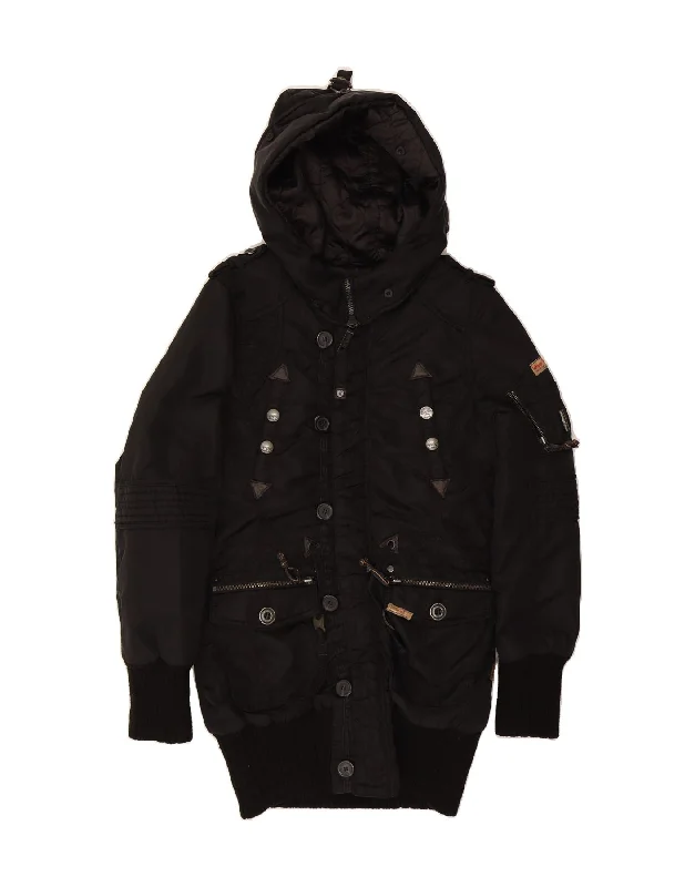 KHUJO Womens Hooded Windbreaker Coat UK 14 Large Black Nylon Luxurious Women's High - end KHUJO Womens Hooded Windbreaker Coat UK 14 Large Black Nylon Luxurious Women's High - end
