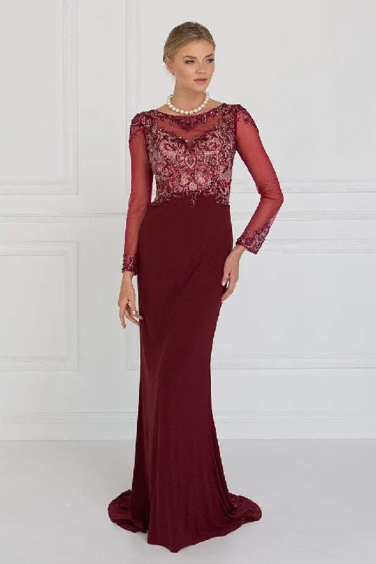 Elizabeth K - GL1506 Sheer Long Sleeves Sequined Evening Dress