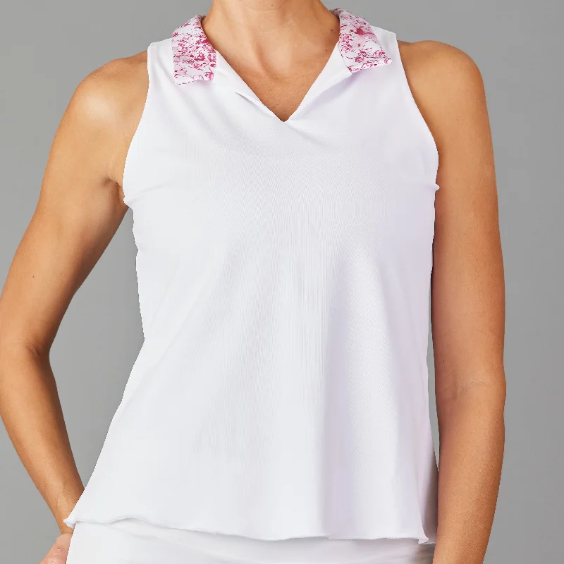 Meadow Sleeveless Collar Top (white/print) Practical Women's Quick - dry