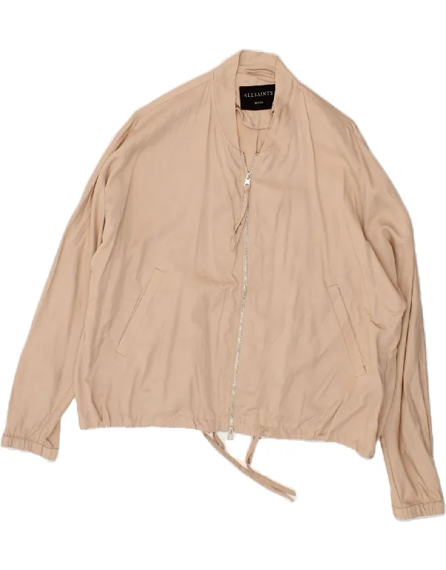 ALL SAINTS Womens Oversized Bomber Jacket UK 10 Small Beige Cotton