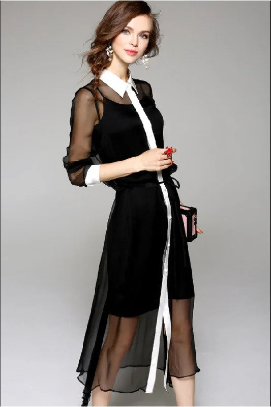 Waist Tie Chiffon Shirt Dress