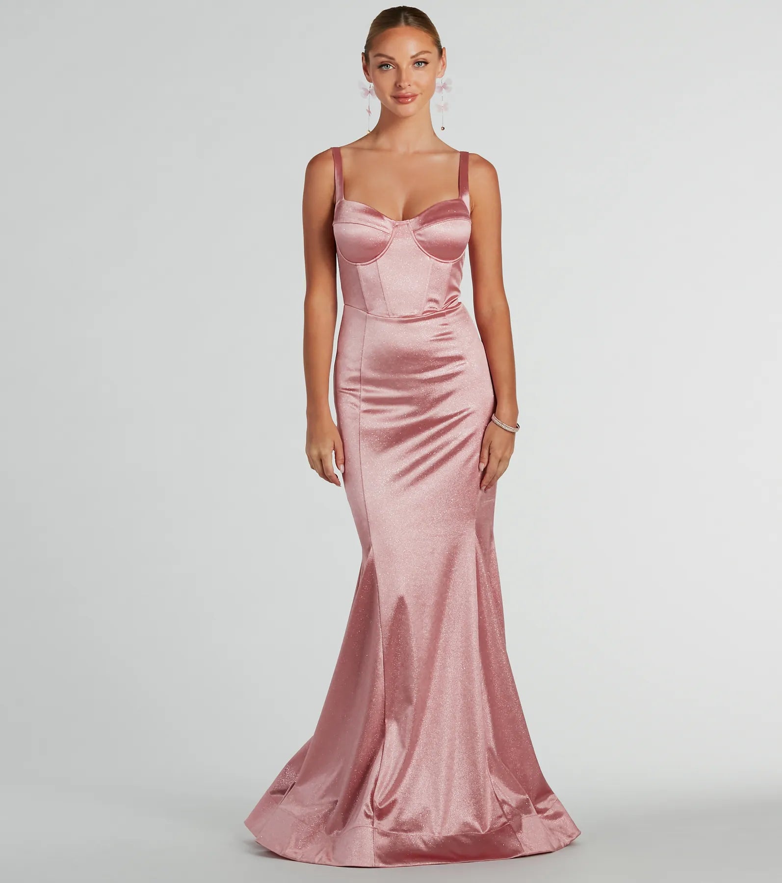 Ria Bustier Mermaid Glitter Satin Formal Dress Modern Women's Tech