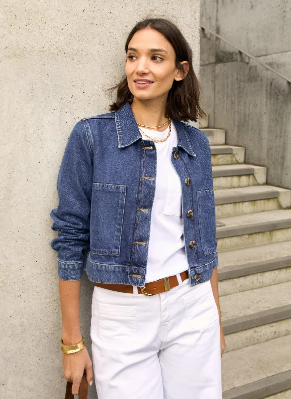 Kristi Organic Cotton Cropped Denim Jacket Tough Women's Military - inspired