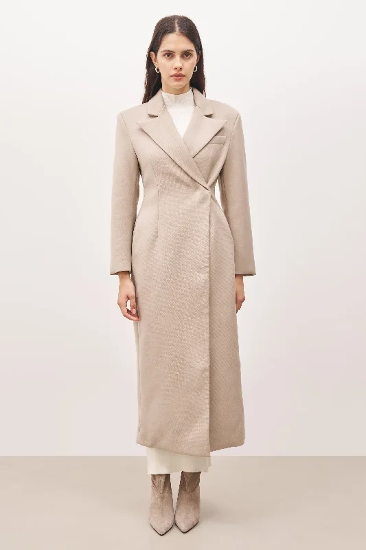 Asymmetric Tailored Longline Coat - Stone Elegant Women's 
