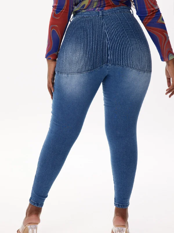 Plain Washed High Waist Cropped Plus Size Jeans