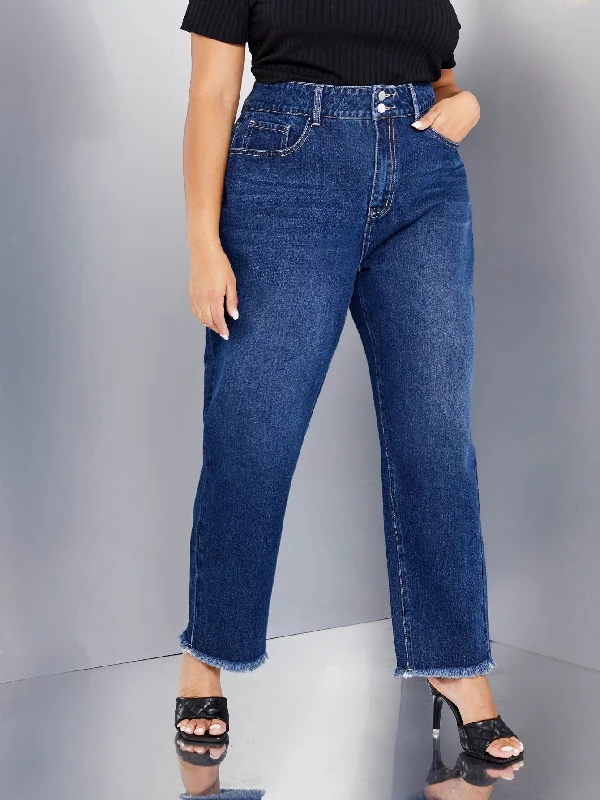 Plain Zipper High Waist Long Plus Size Jeans