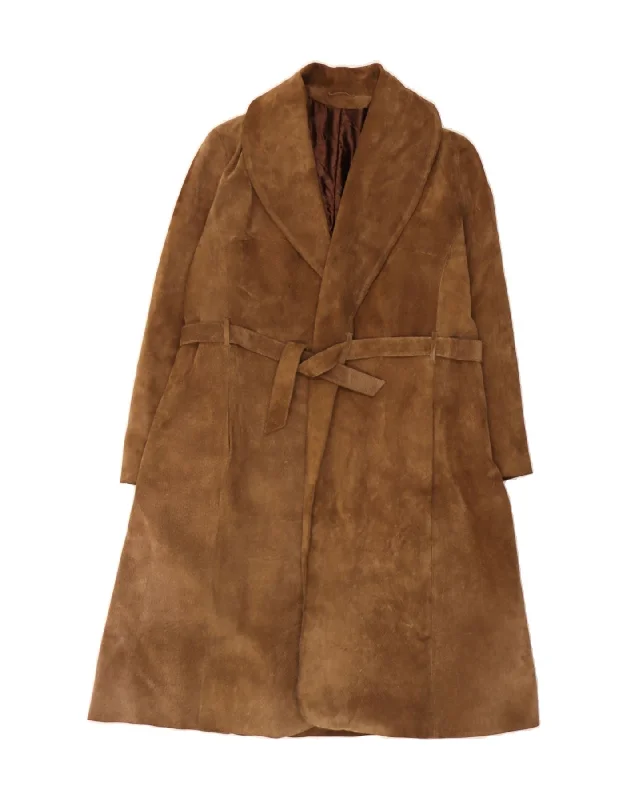 VINTAGE Womens Suede Overcoat UK 12 Medium Brown Casual Women's Japanese 