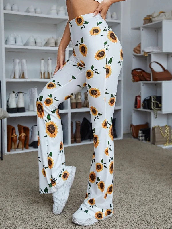 Casual Floral High Waist Long Women Pants