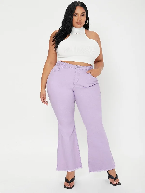 Plain Zipper High Waist Long Plus Size Jeans