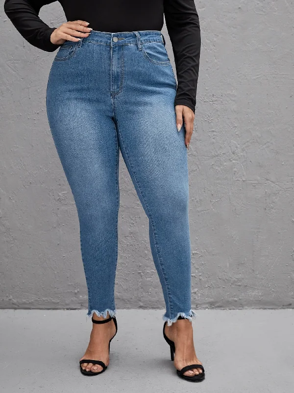 Plain Cat'S Whiskers High Waist Long Plus Size Jeans