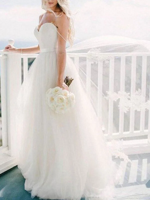 Wedding Dress 2021 Ball Gown Sweetheart Neck Sleeveless Natural Waist Sash Tulle Bridal Dresses With Train