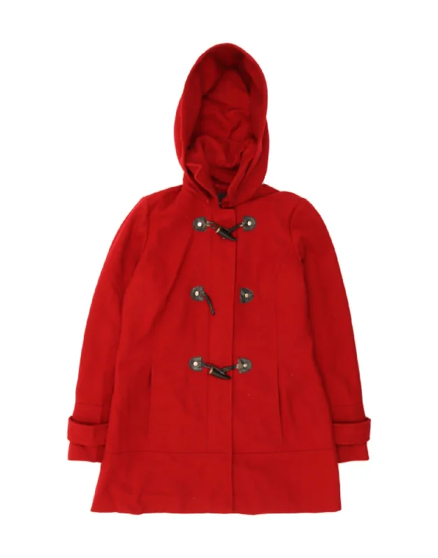 LONDON FOG Womens Hooded Duffle Coat UK 10 Small Red Wool Stylish Women's Tropical 