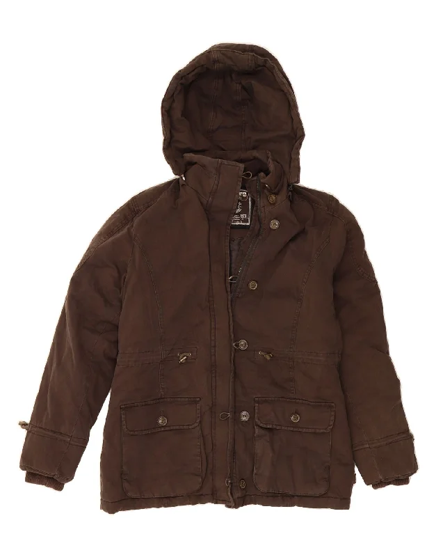 LOTTO Womens Loose Fit Hooded Windbreaker Jacket UK 18 XL Brown Cotton Gym