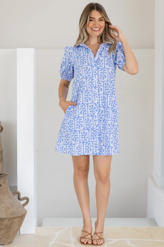 Simone Dress Atoll Print Blue