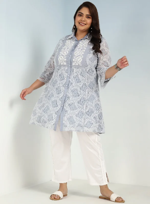 Spa Blue Lace Collared Tunic for Women Tough Women's Military - inspired
