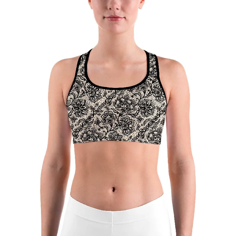 Black Faux Lace Sports Bra