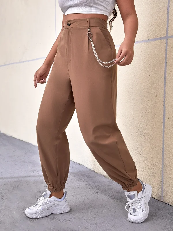 Plain Chain Long Plus Size Pants