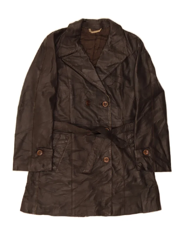 VINTAGE Womens Leather Coat IT 46 Small Brown Leather Edgy Women's Punk