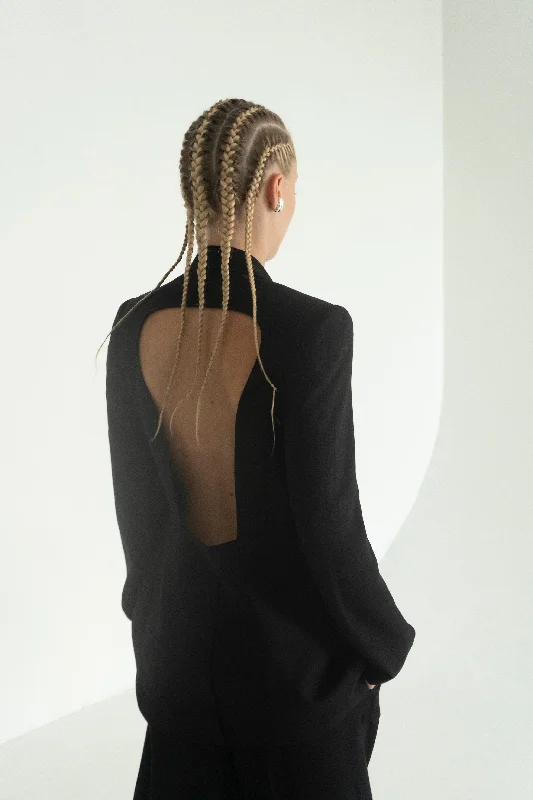 Polunichnik Black Viscose Open Back Jacket Trendy Women's Oversized