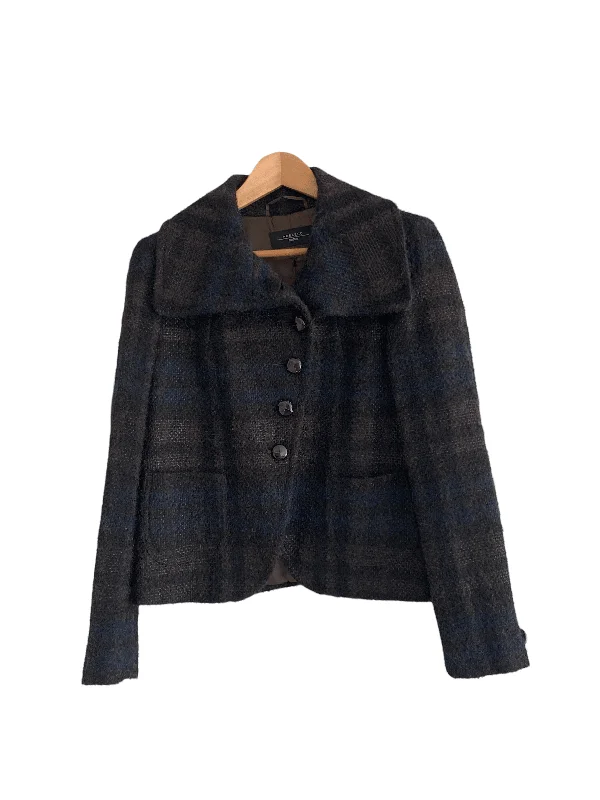Max Mara Weekend Wool Single Breasted Jacket Brown and Navy UK Size 10 Sustainable Organic Max Mara Weekend Wool Single Breasted Jacket Brown and Navy UK Size 10 Sustainable Organic