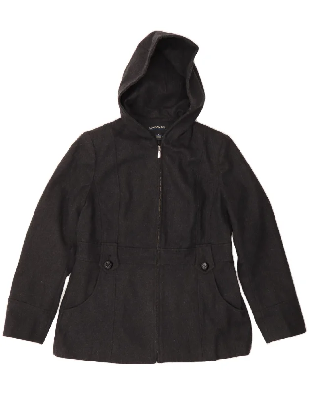 LONDON FOG Womens Hooded Overcoat UK 14 Medium Grey Wool Artistic Women's Avant - 
