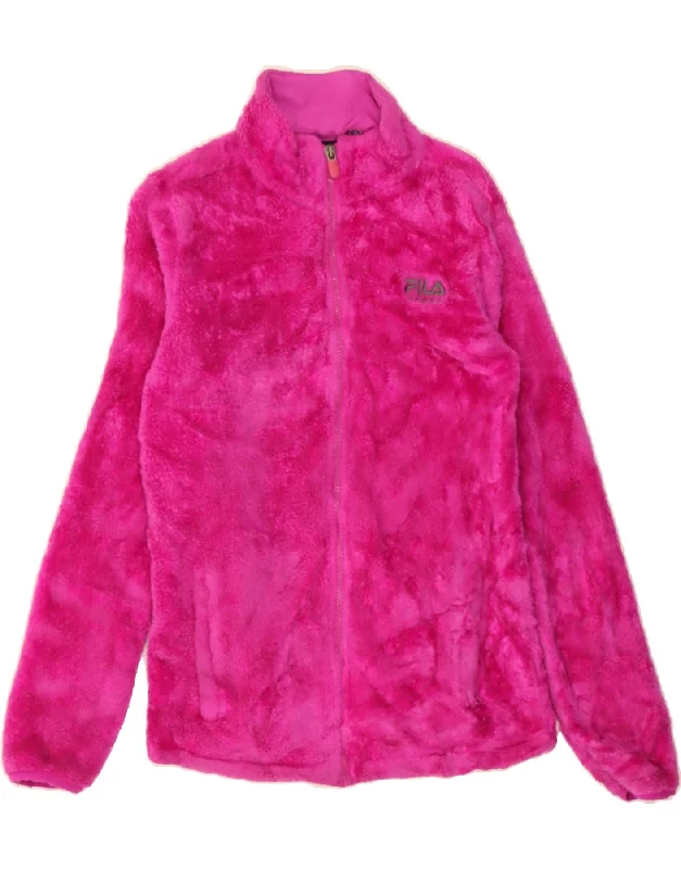 FILA Womens Fleece Jacket UK 10 Small Pink Polyester Preppy Women's College