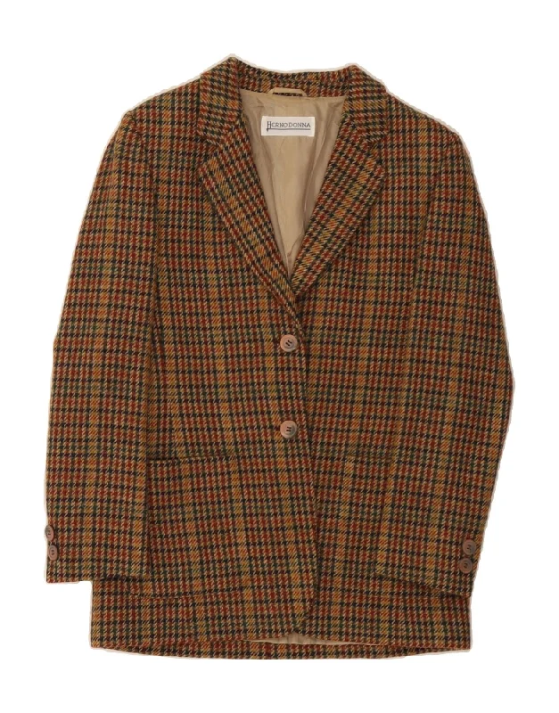 HERNO DONNA Womens 2 Button Blazer Jacket IT 42 Medium Brown Houndstooth Rugged Women's Outdoor 