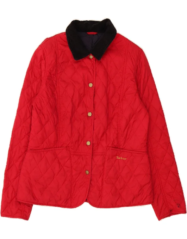 BARBOUR Womens Quilted Jacket UK 12 Medium Red Cool Women's Distressed