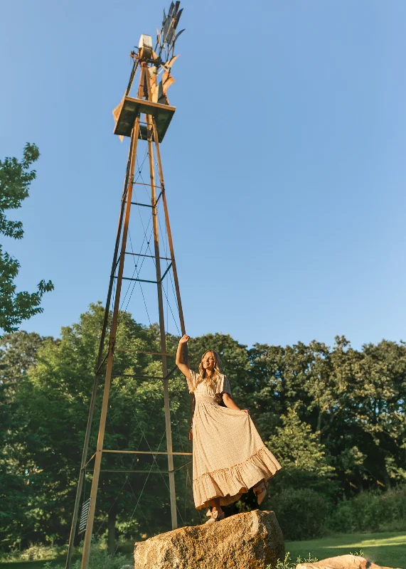 Isabella Taupe Plaid Maxi Dress