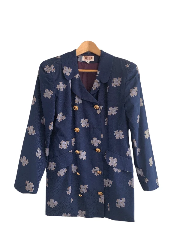Maggy London 100% Silk Double Breasted Jacket Blue US 8 Sporty Women's Athleisure 