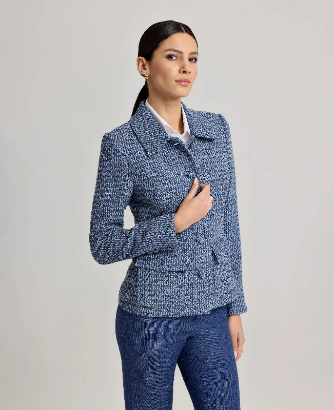 Esme Short Boucle Jacket Indigo Denim Casual Women's Loose - fitting