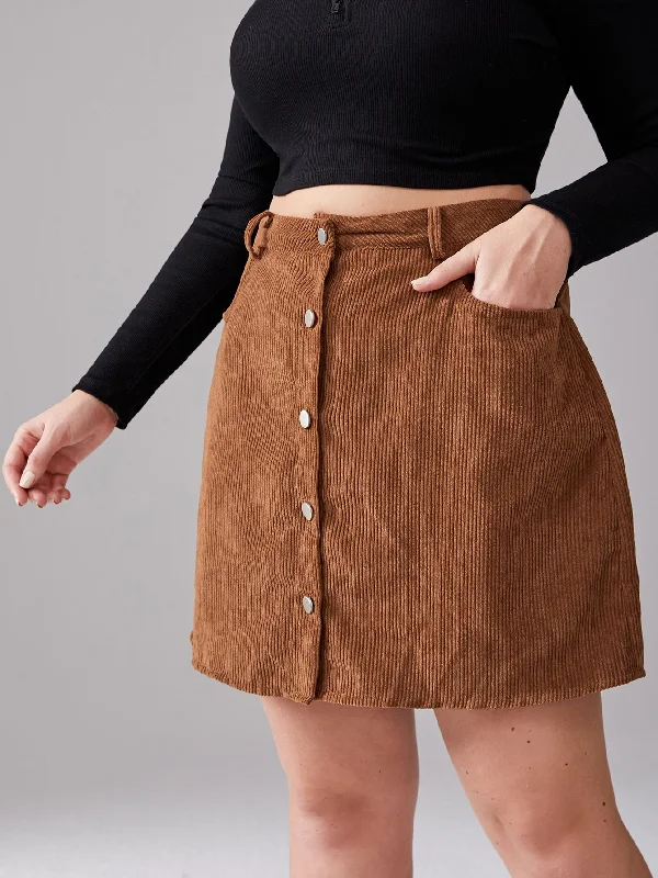 Plain Button Front Short Plus Size Skirt