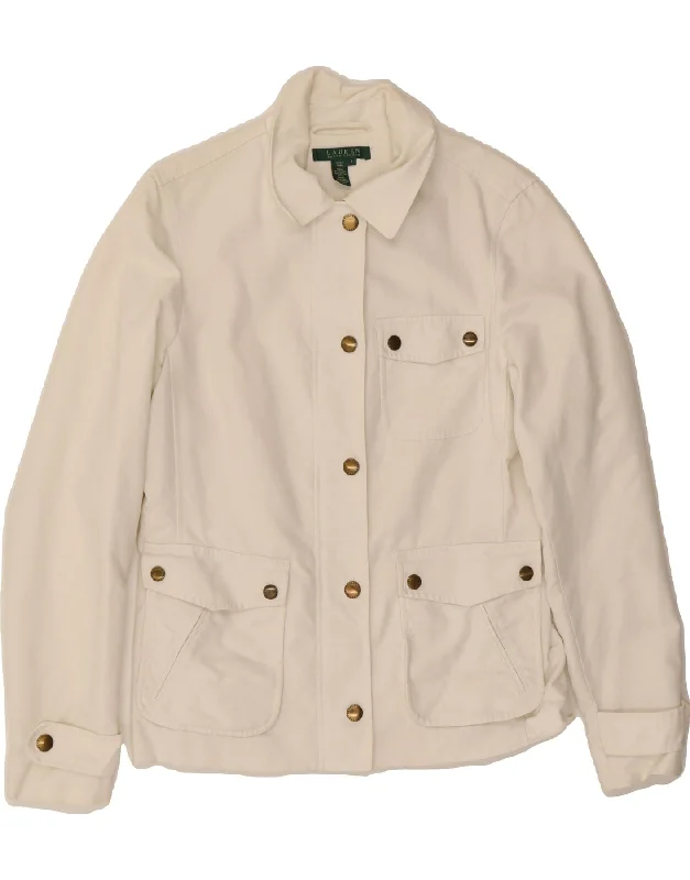 RALPH LAUREN Womens Utility Jacket UK 10 Small White Cotton Trendy Women's 