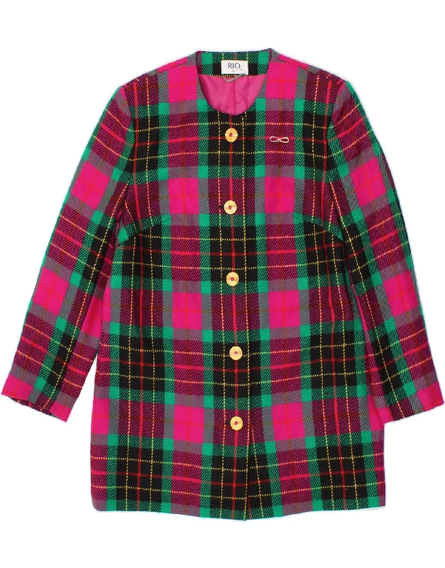 RIO Womens 3/4 Sleeve Overcoat IT 42 Medium Pink Check Wool Modern Women's 