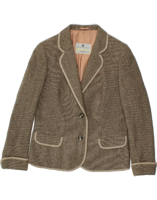 AQUASCUTUM Womens 2 Button Blazer Jacket UK 14 Medium Brown Houndstooth Confident Women's High - fashion AQUASCUTUM Womens 2 Button Blazer Jacket UK 14 Medium Brown Houndstooth Confident Women's High - fashion