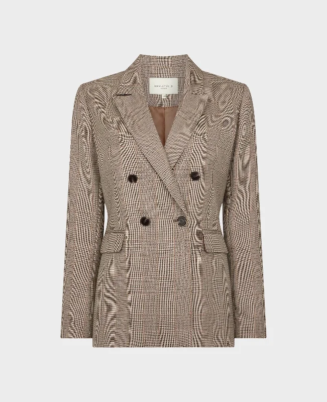 Check Double-Breasted Wool Jacket Refined Women's Classic 