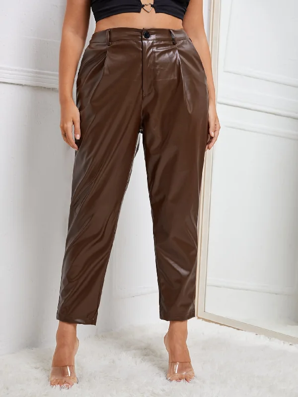 Plain Plicated Cropped Plus Size Pants