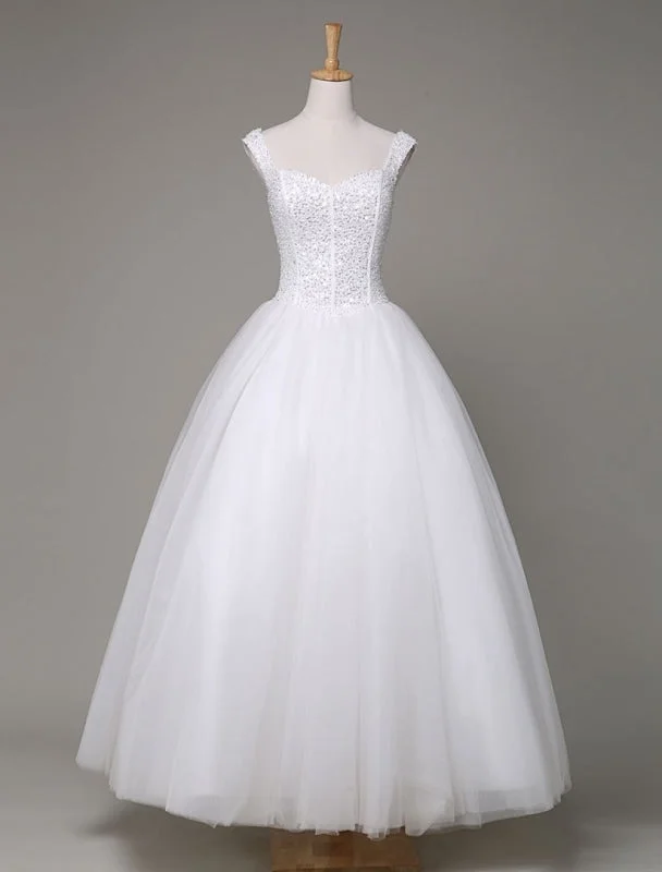 Tulle Wedding Dress Sweatheart Beading Ball Gown Floor Length Bridal Dress