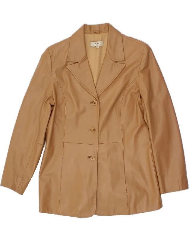COFI Womens 3 Button Leather Blazer Jacket UK 16 Large Beige Leather Stylish Women's Neon COFI Womens 3 Button Leather Blazer Jacket UK 16 Large Beige Leather Stylish Women's Neon