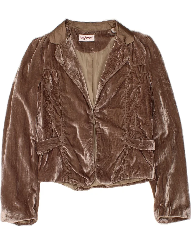 BYBLOS Womens Velvet Blazer Jacket UK 14 Large Brown Polyamide performance