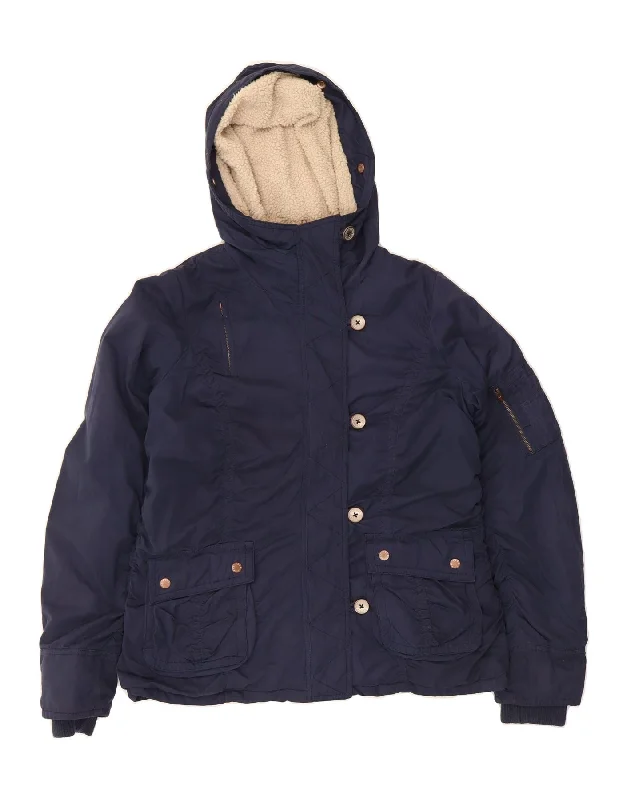 FAT FACE Womens Hooded Windbreaker Jacket UK 14 Medium  Navy Blue Trendy Women's 