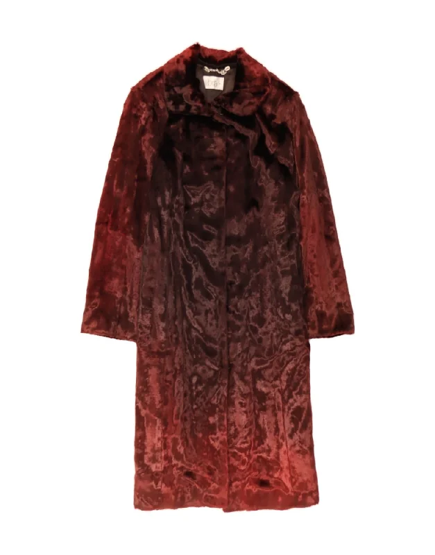 LIBRA Womens Faux Fur Overcoat UK 14 Medium Burgundy Tie Dye Dynamic Women's High - energy LIBRA Womens Faux Fur Overcoat UK 14 Medium Burgundy Tie Dye Dynamic Women's High - energy