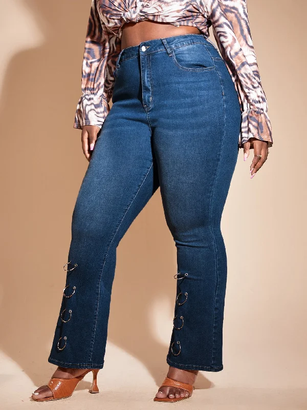 Plain Zipper High Waist Long Plus Size Jeans